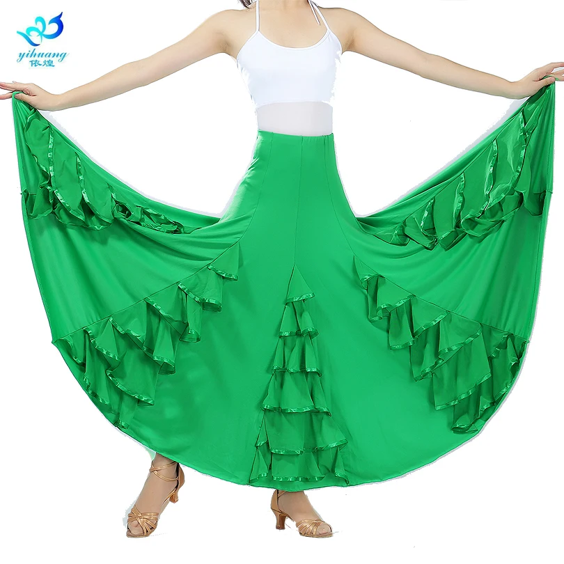 Wholesale Customized Women Girls Long Black Ballroom Dance Skirt Waltz Performance Wear
