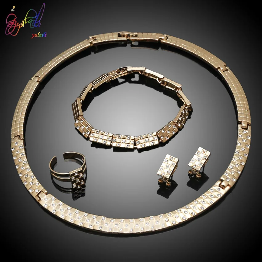 18K Gold Plated Big Saudi Arabia Costume Jewelry Sets Wholesale Schmuck gold jewelry bracelet and ring