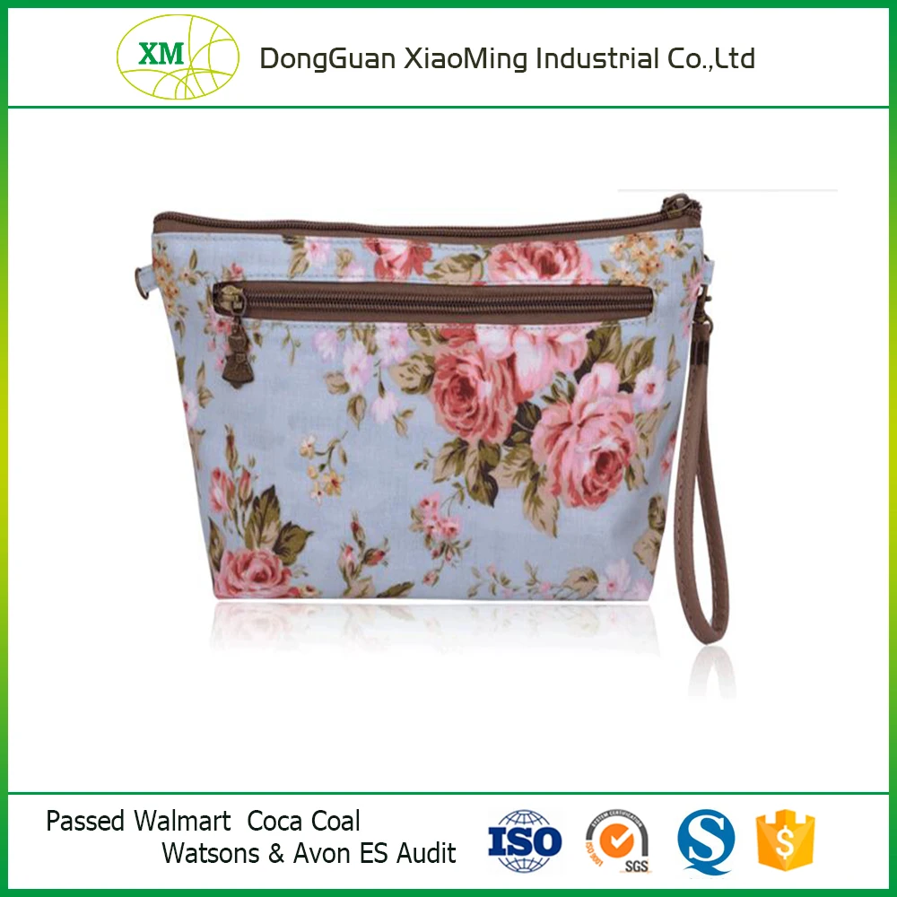 Beautiful Eco-friendly Cotton Travel Zipper Cosmetic Bag with Wristlet