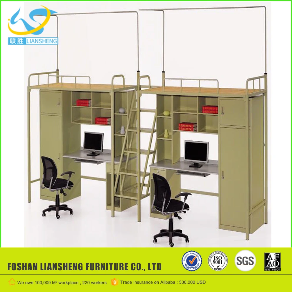 Многофункциональная металлическая двухъярусная кровать со стальной рамой для общежития, со столом и шкафом/комбинация