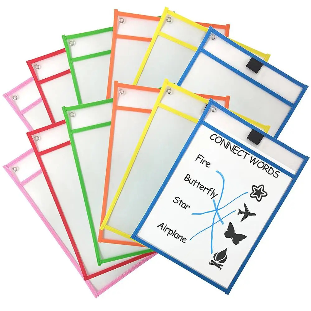 
Assorted Colors 10x 14 Inches Reusable Dry Erase Pockets  (60772328606)