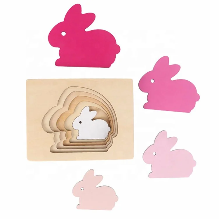 Многослойный деревянный пазл для детей, развивающая головоломка с кроликом/птицей/слоном/Китом для раннего развития