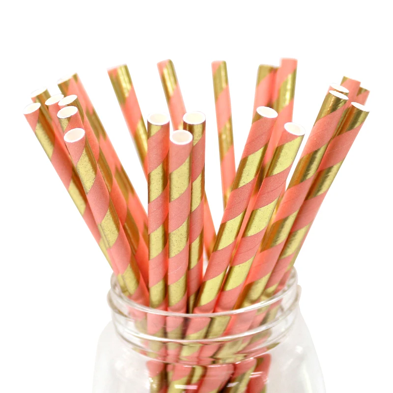 Thin Striped Paper Straws Drinking Art Party Straws