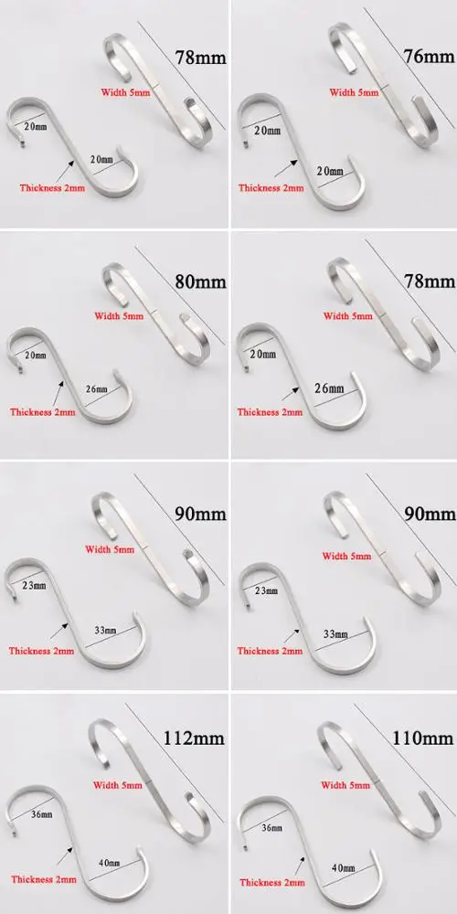 Heavy Duty Solid 304 Stainless Steel S Shaped Hanging Metal Hooks for Kitchen Pot Pan