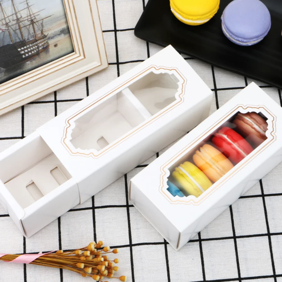
White 5 and 10 Pieces Macaroon Cake Cookie Drawer Box With Clear Window 
