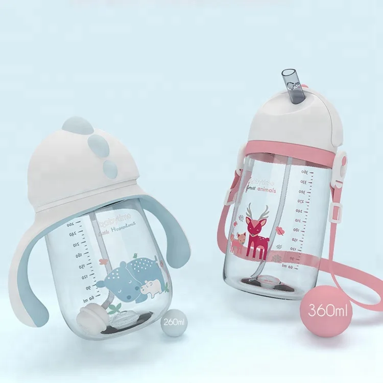 Dinosaur-shape Baby Straw Water Bottle 260ML BPA Free Baby Sippy Cup with Straw