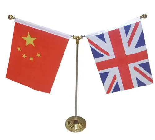 Two Flags Desk Table Top Rectangle National Country Flag Metal or Plastic Pole Stand for Christmas Business Office Decoration