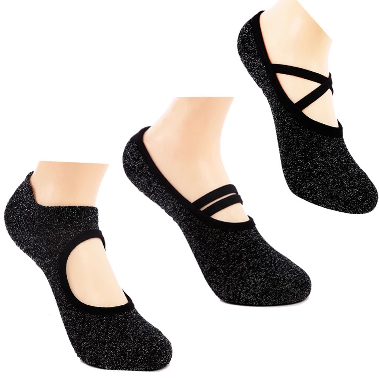 Bonypony Funky Black Glitter Yoga Socks Comfort Sparkly Shimmer Non-Slip Socks for Pilates, Pure Barre, Dance, Barefoot Workout