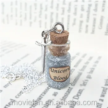 Silver Unicorn Blood Bottle Necklace Pendant inspired by HP