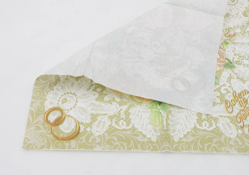 Food-grade Printed Wedding Ring Rose Paper Napkin Tissue Napkins Servilleta For Wedding Party Decoration 33*33cm Or Custom