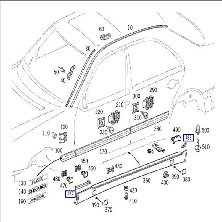 
Auto parts side skirt splash guards paneling and lining seal strip for W210 