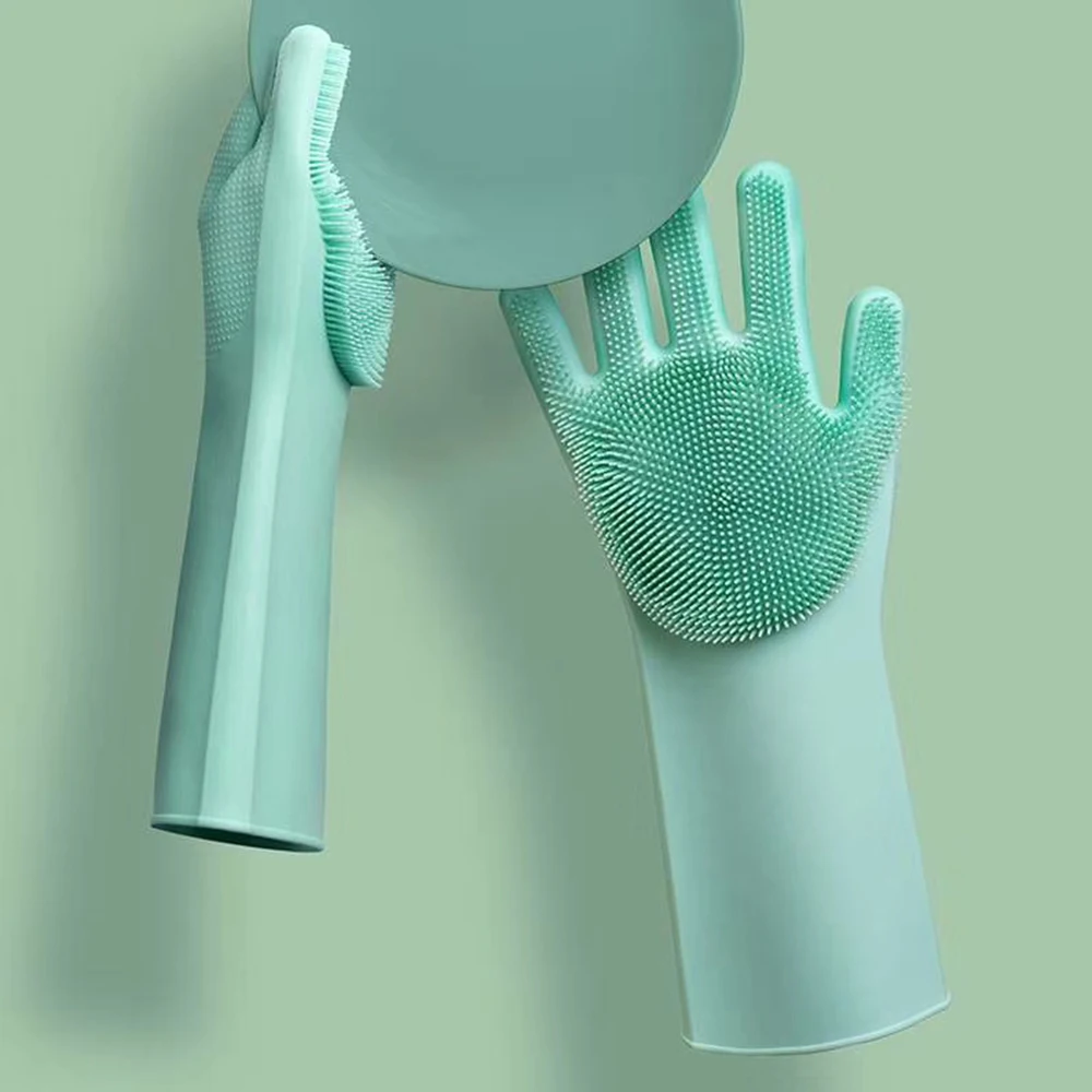 Reusable Durable Silicone Gloves with Wash Scrubber- Household Pot Holder Cleaning Glove