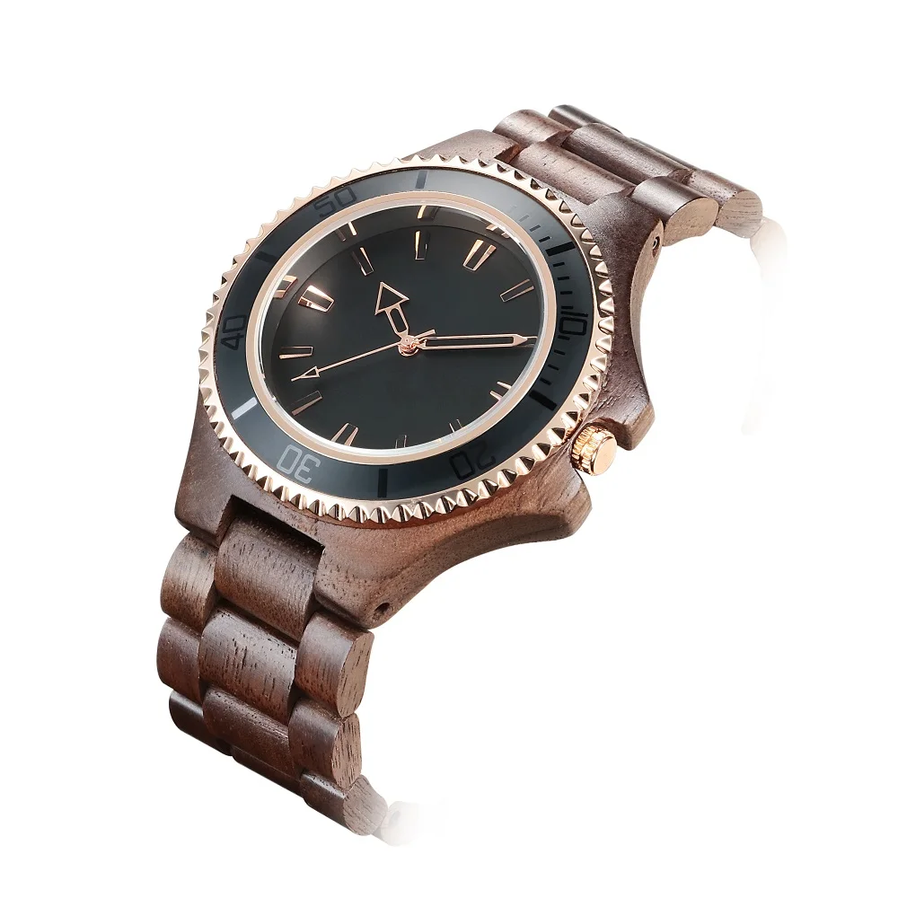 
New Natural Black Walnut Wood Analog Watch KENON Japan MIYOTA Quartz Movement Wooden Watch 