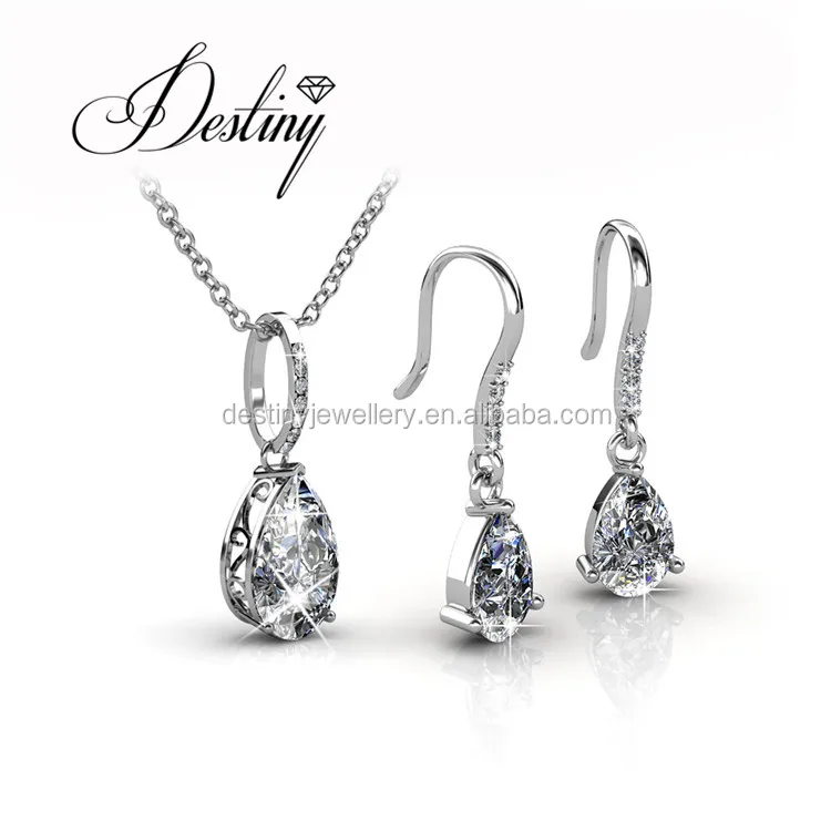 Destiny Jewellery Engagement Pendant and Earring Sets Crystal Jewellery Set with Pear DS090