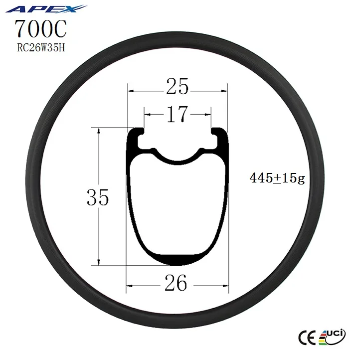 APEX Clincher 700C китайские карбоновые диски обод для велосипеда из углеродного волокна дорожного с глубиной 35