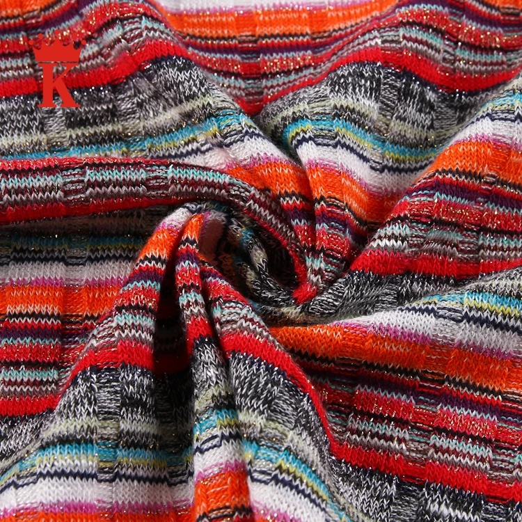 
Beautiful colorful 60%terylene 30%rayon 5%spandex plain strip rib knitted metallic fabric 