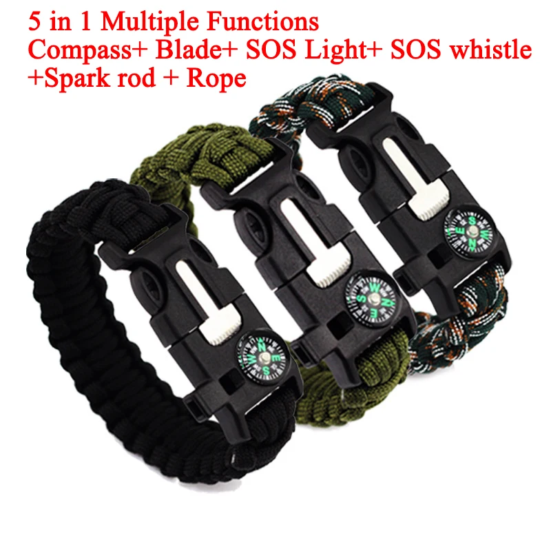 5 in1 Portable universal compass with Sos wristband Outdoor survival