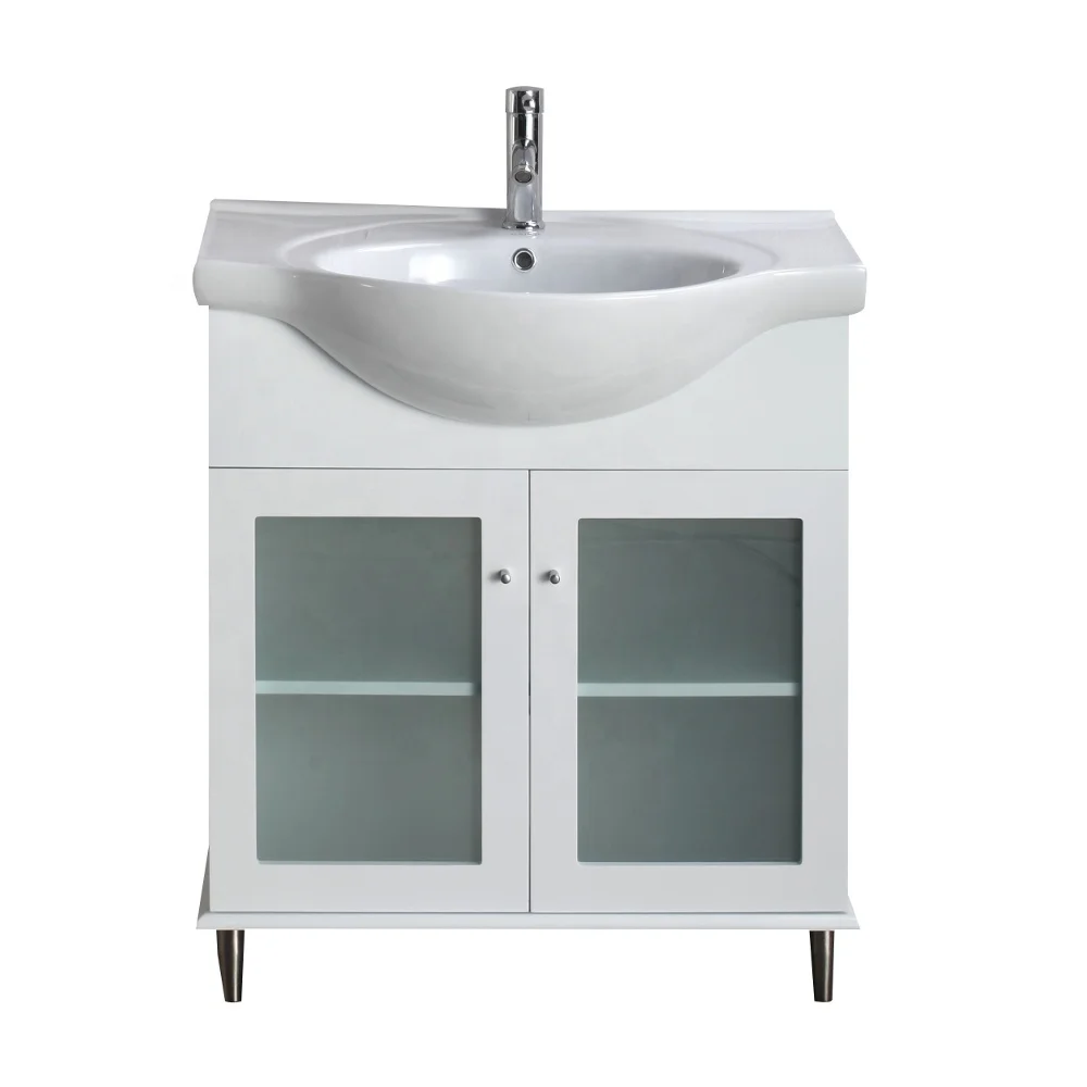 
30 inches White Transitional Bathroom Vanity with White Integrated Ceramic Sink 