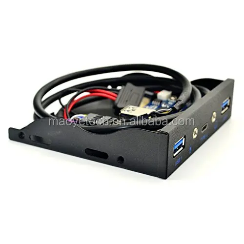 USB3.0 2-Port 3.5 Inch Front Panel USB Hub with 1 HD Audio Output Port/1 Microphone Input Port/1 USB 3.1 Type C Port for Desktop