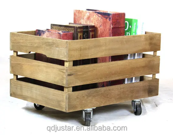 
Wooden storage distressed pine crate with wheel 