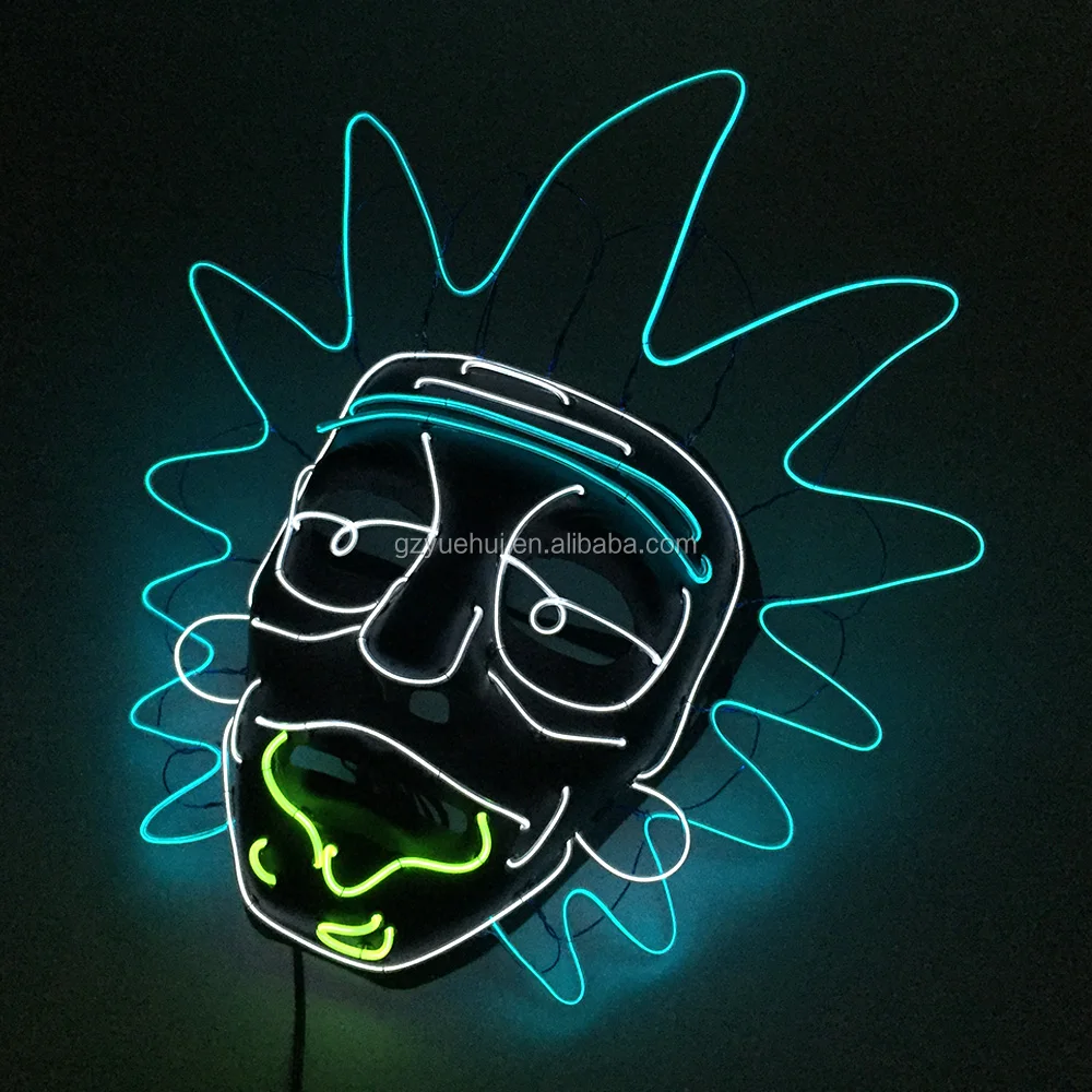 Hot Sales Fashion EL Wire Glowing Rick Mask LED Party Mask  Halloween Costumes Mask for Christmas Horror Theme Party Decor