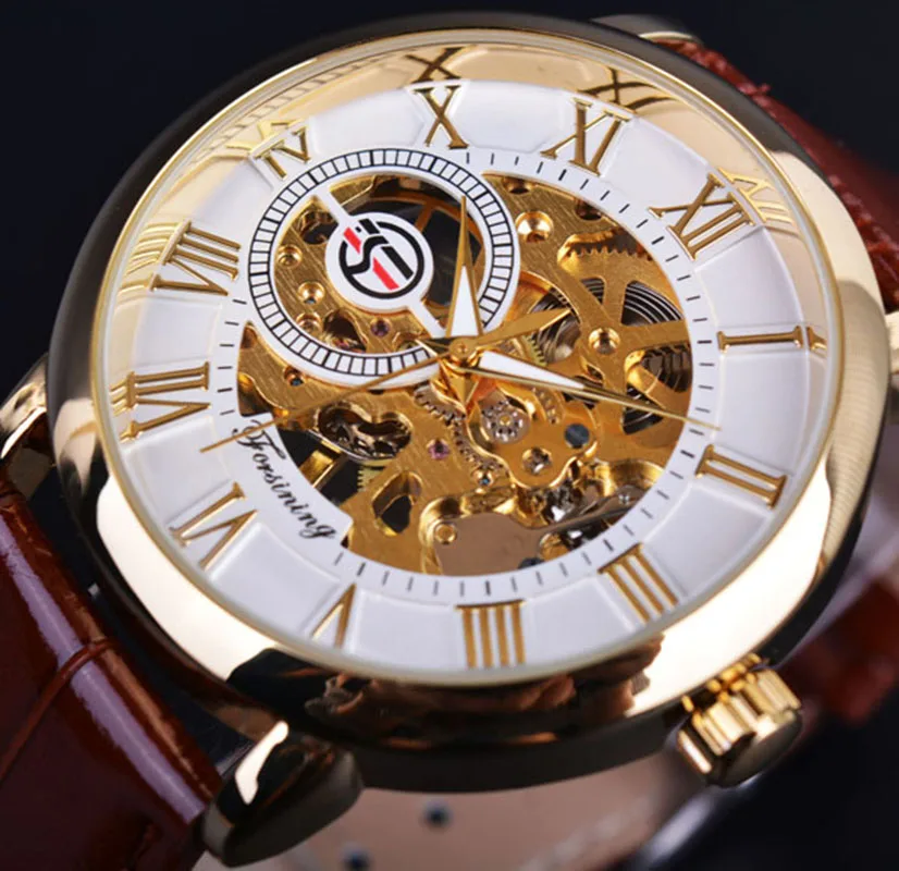 Forsining Brand Fashion Wrist Watches Skeleton Dial Precise Hand Mechanical Movement Men Luxury Leather Strap Watch Cheap Price