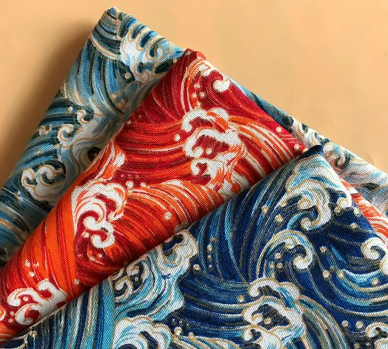 Japanese Design Linen Fabric High Quality Printed Vintage Textiles For Curtains Sofa Cushion Pillow Table Cloth