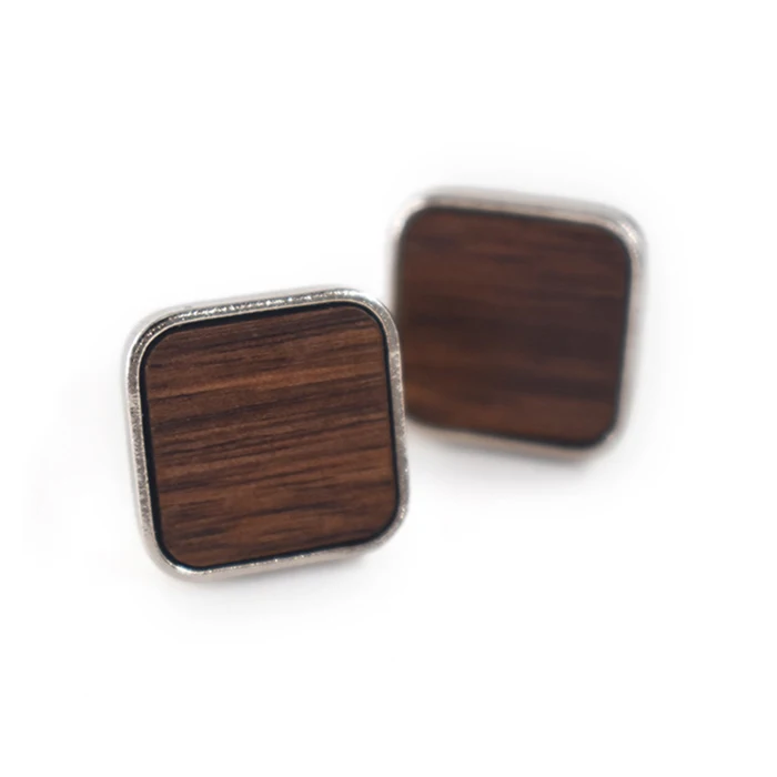 Французские запонки ручной работы из ореха, мужские запонки с индивидуальным логотипом из нержавеющей стали и дерева, квадратные запонки