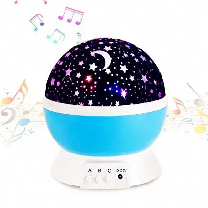 Updated Musical Night Light, 360 Rotating USB Rechargeable Star Projector Lamp Baby Music Lamp 12 Songs to Relax for Sleep Kids