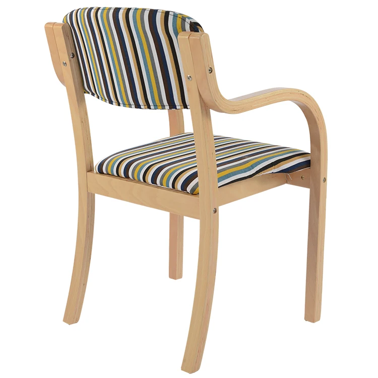 
Wooden Room Arm Armrest Modern Grey Fabric Bent Plywood Wood Stackable Bentwood Dining Chair 