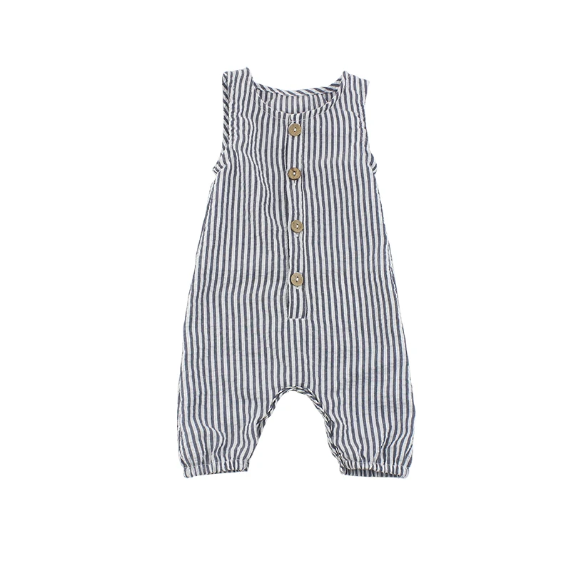 
baby jumpsuit seersucker cotton sleeveless striped toddler boys overalls summer rompers 