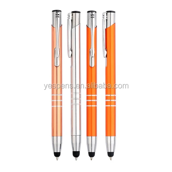 popular custom logo aluminium click rubber tip touch screen stylus refill ballpoint pen business