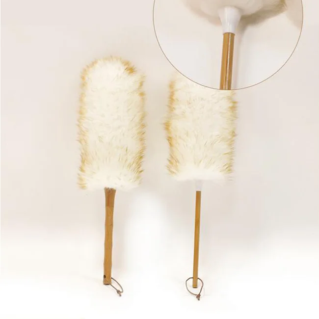 
lambswool wool duster sheepskin fur Colorful Design with bamboo handle China 