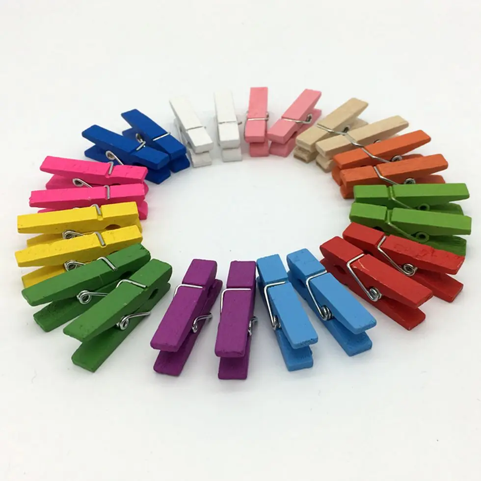 Premium mini wooden decorated colorful craft clips