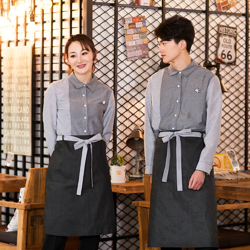FashionTheme tea restaurant uniform  Wait Staff overalls KTV  Coffee bar work shirts clothes