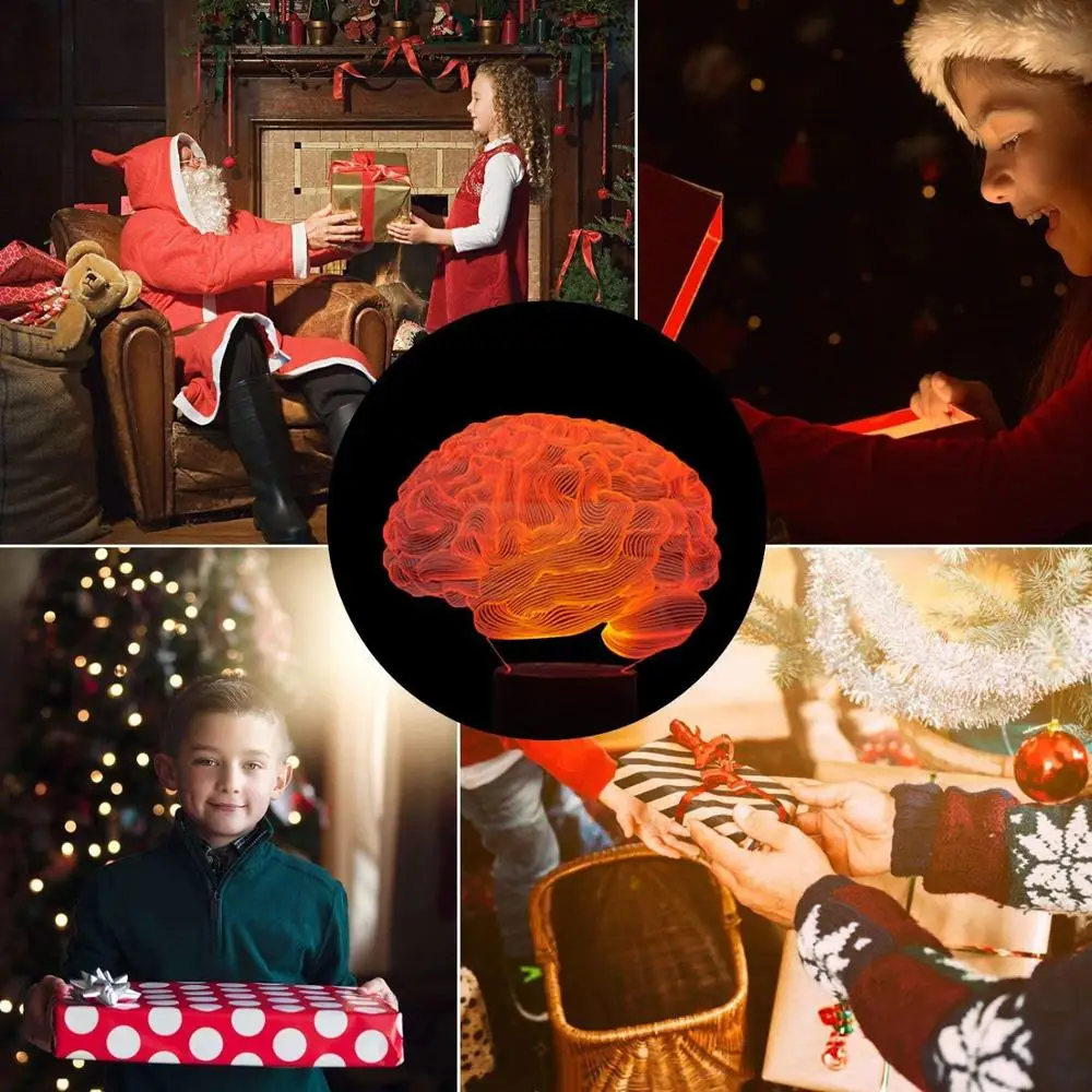 Brain 3D Illusion Christmas Decorations Lamp Night Light 7 Color Changing Table Desk Lamps Birthday Present