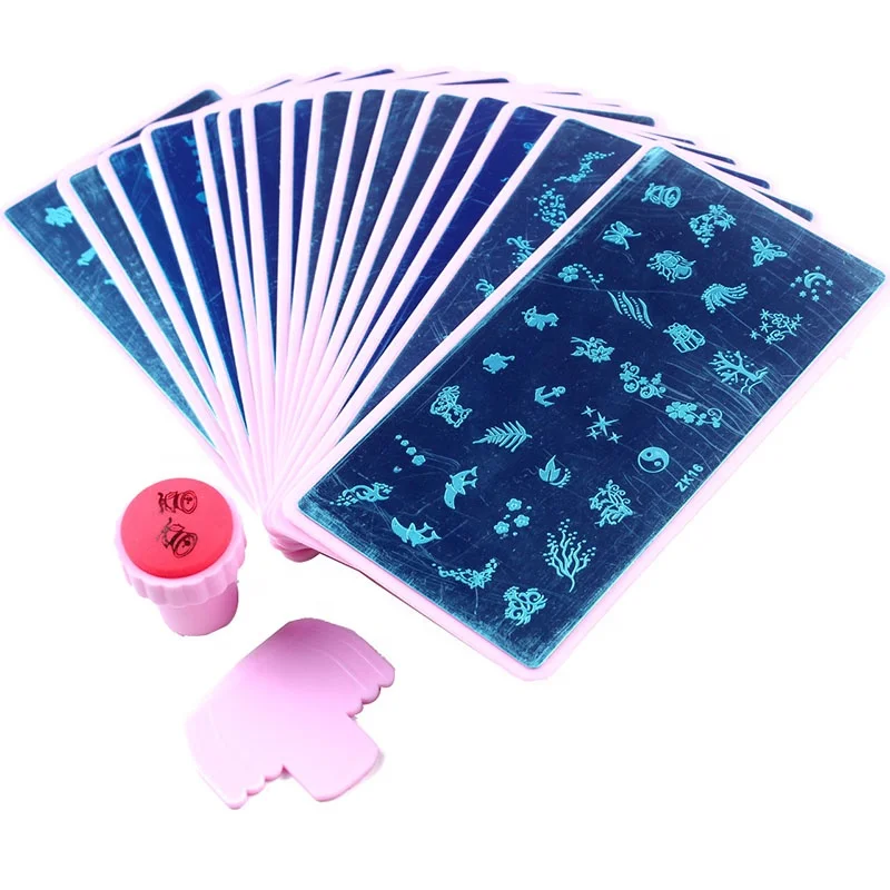 The Factory Price 6*12 Metal Plate With Pink Plastic Holder Nail Art Image Custom Nail Art Stamping Plates