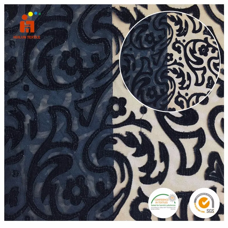 Ultra Soft Black Velvet embroidery wedding indian london gpo baju kurung moden velvet lace fabric