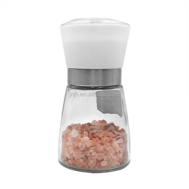 Salt and Pepper Mill Set Black Pepper Grinders with Adjustable Ceramic Core 150ml Glass Shaker Sea Salt Grinder Pink Salt Mills