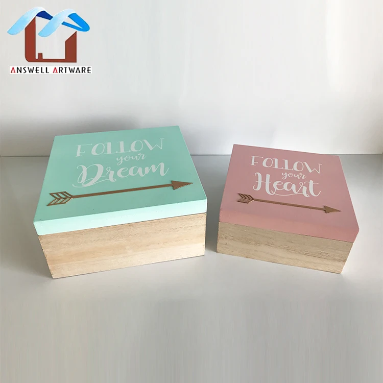 Cheap Lover Small Wooden Storage Gift Crate Box With Metal Arrowhead Pattern Decor Lid
