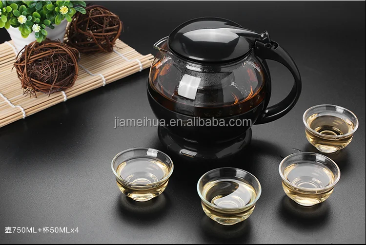 Whole sale elegant design different color heat-resistant glass teapot coffee pot with strainer