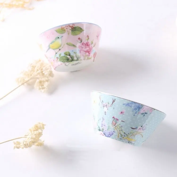 Оптовая продажа с фабрики, миска из костяного фарфора, керамическая миска для закусок с цветочным дизайном