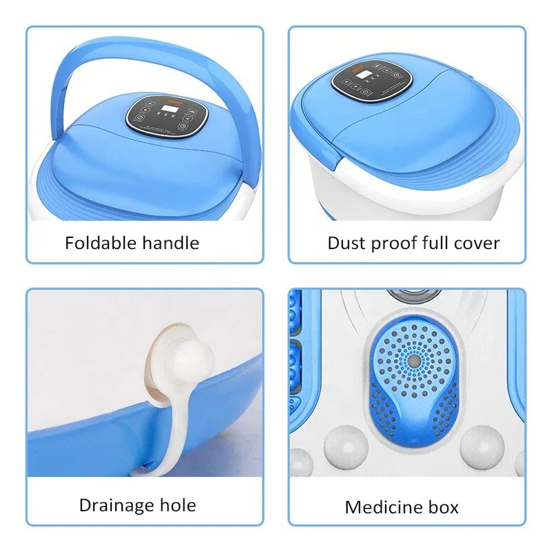 New Design Foldable Handle Air Bubble Ionic Detox Foot Spa Bath Massager 500W LED Control Panel Online Technical Support 17~28CM