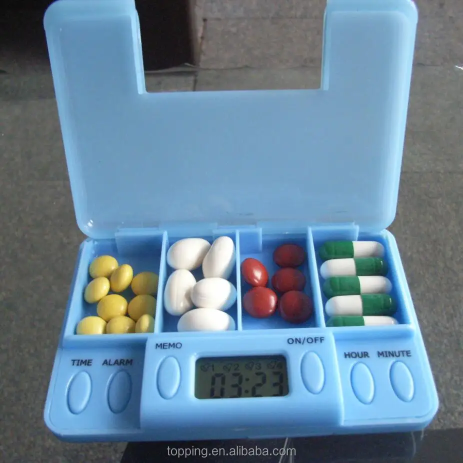 Travel pill box timer with alarm pill dispenser tavl clock
