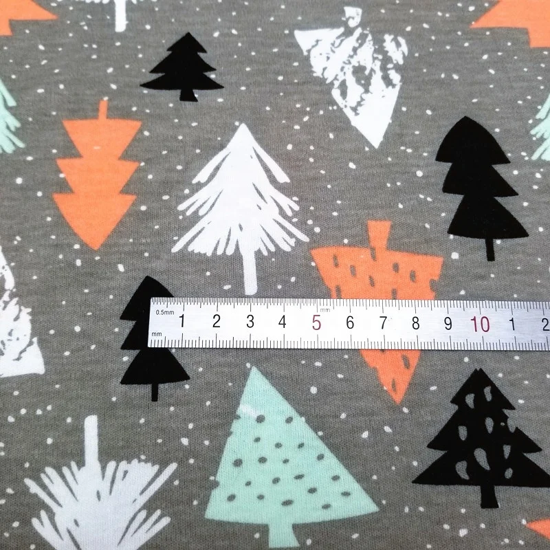 190gsm knitted printed cotton baby fabric Gray kids clothes material Brushed double-knit newborn fabric