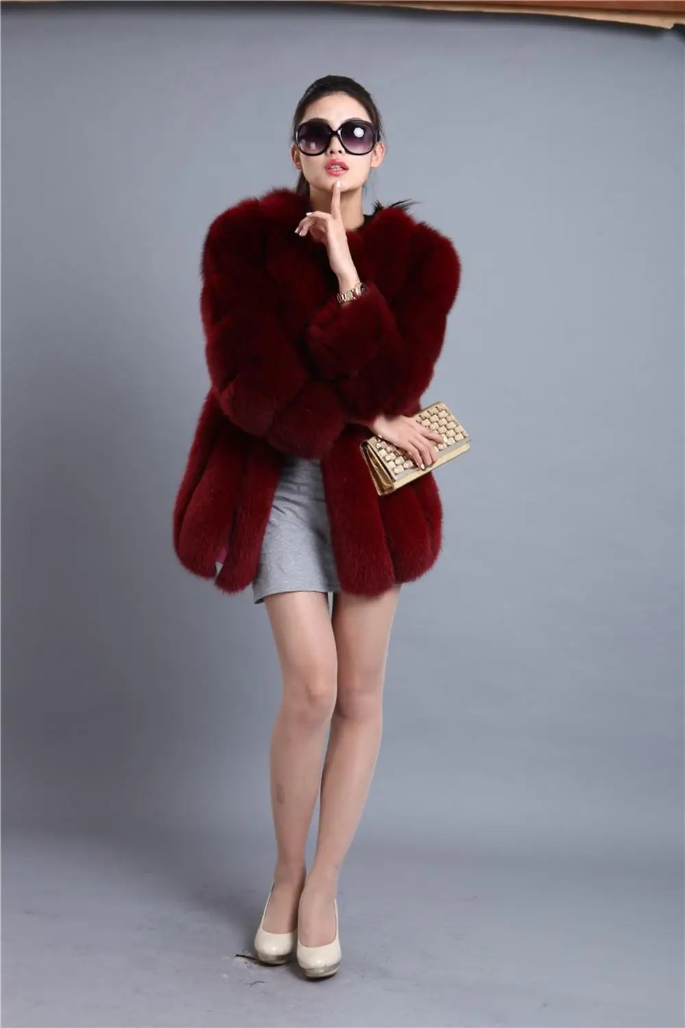 Women Faux Fur Red Parka Coat Jacket Fur Outfit Fluffy Hairy Fur Artificial Clothing Red Purple Winter