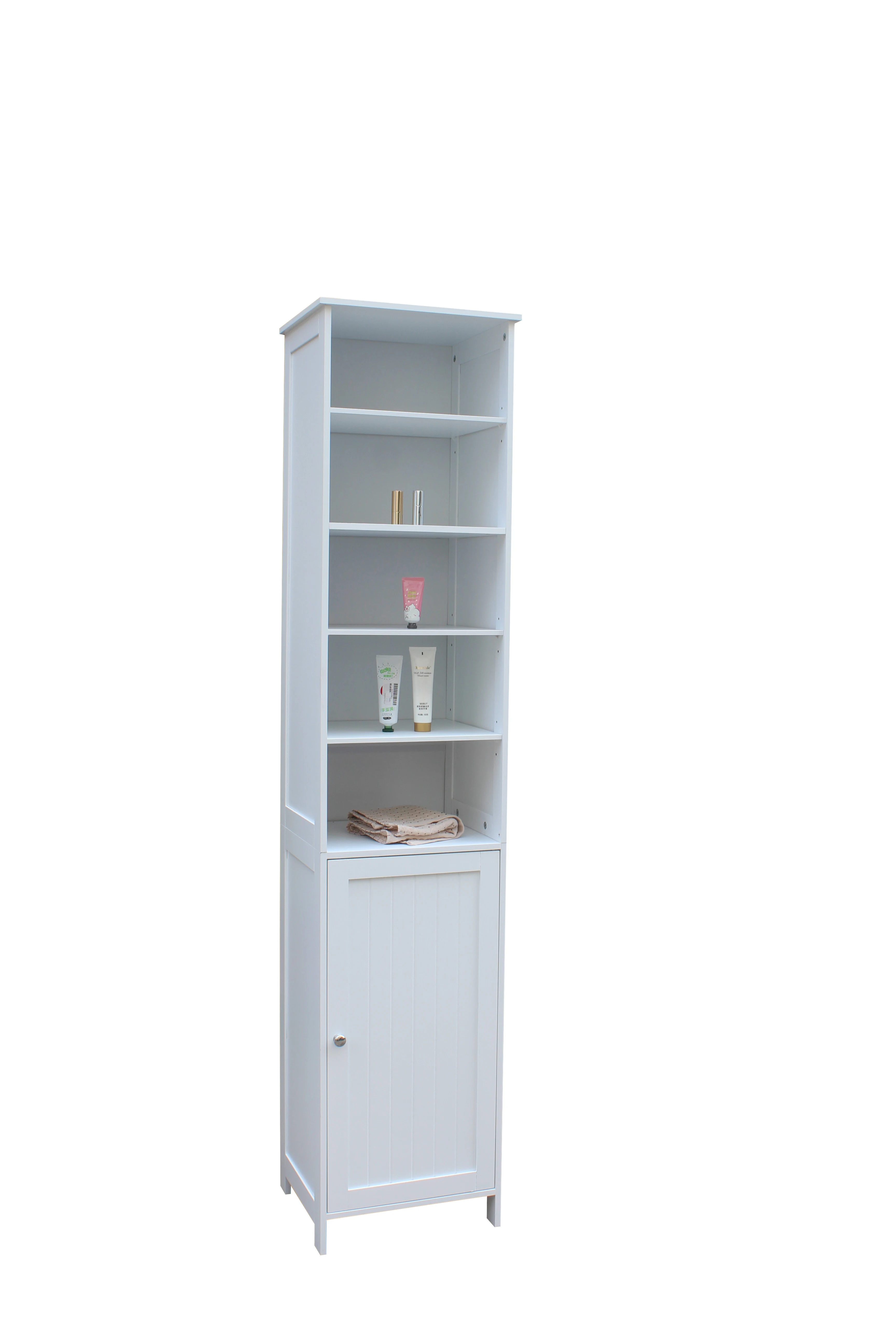 narrow white bathroom cabinet