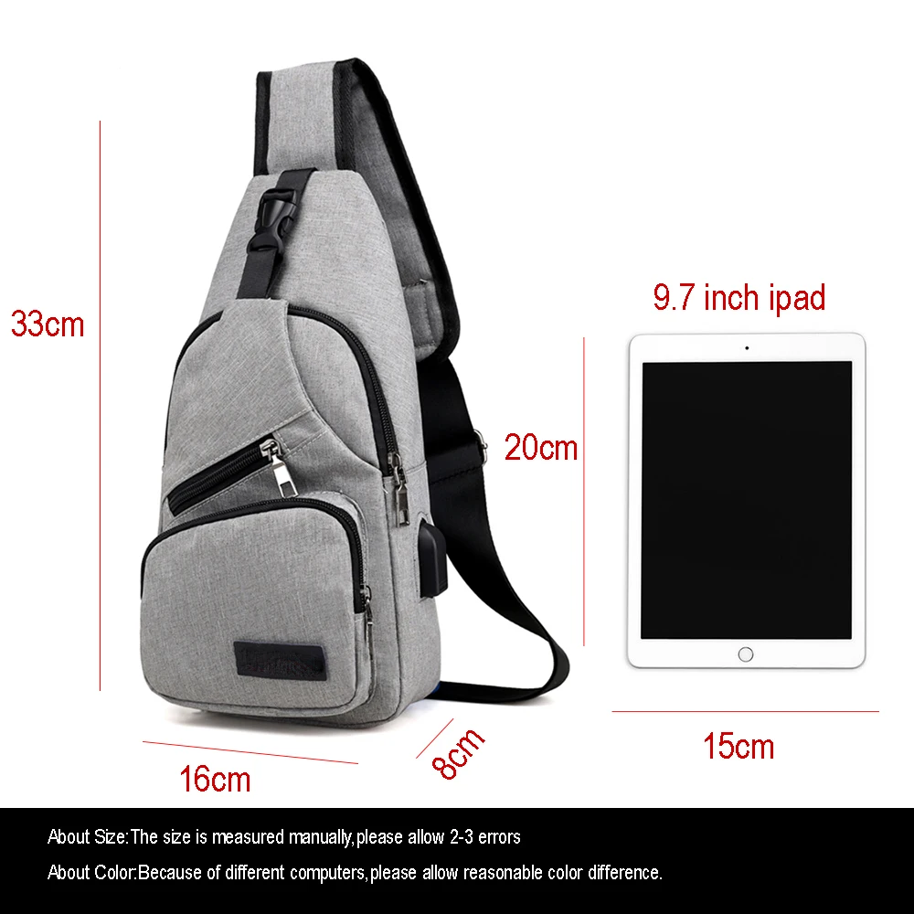 Softback Customized  crossbody chest bag with USB Charging for men