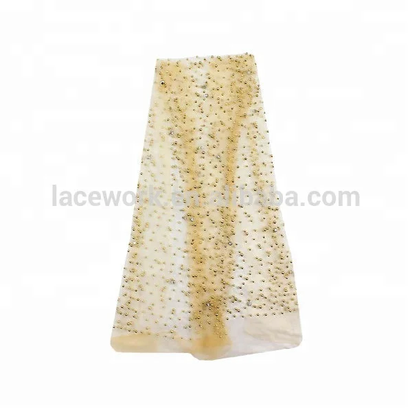 latest fashion french crystal beaded pearl lace fabric for wedding dress