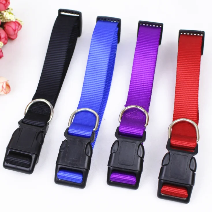Custom logo produce nylon dog collar personalized dog collars plain color high quality nylon collar dogs pet